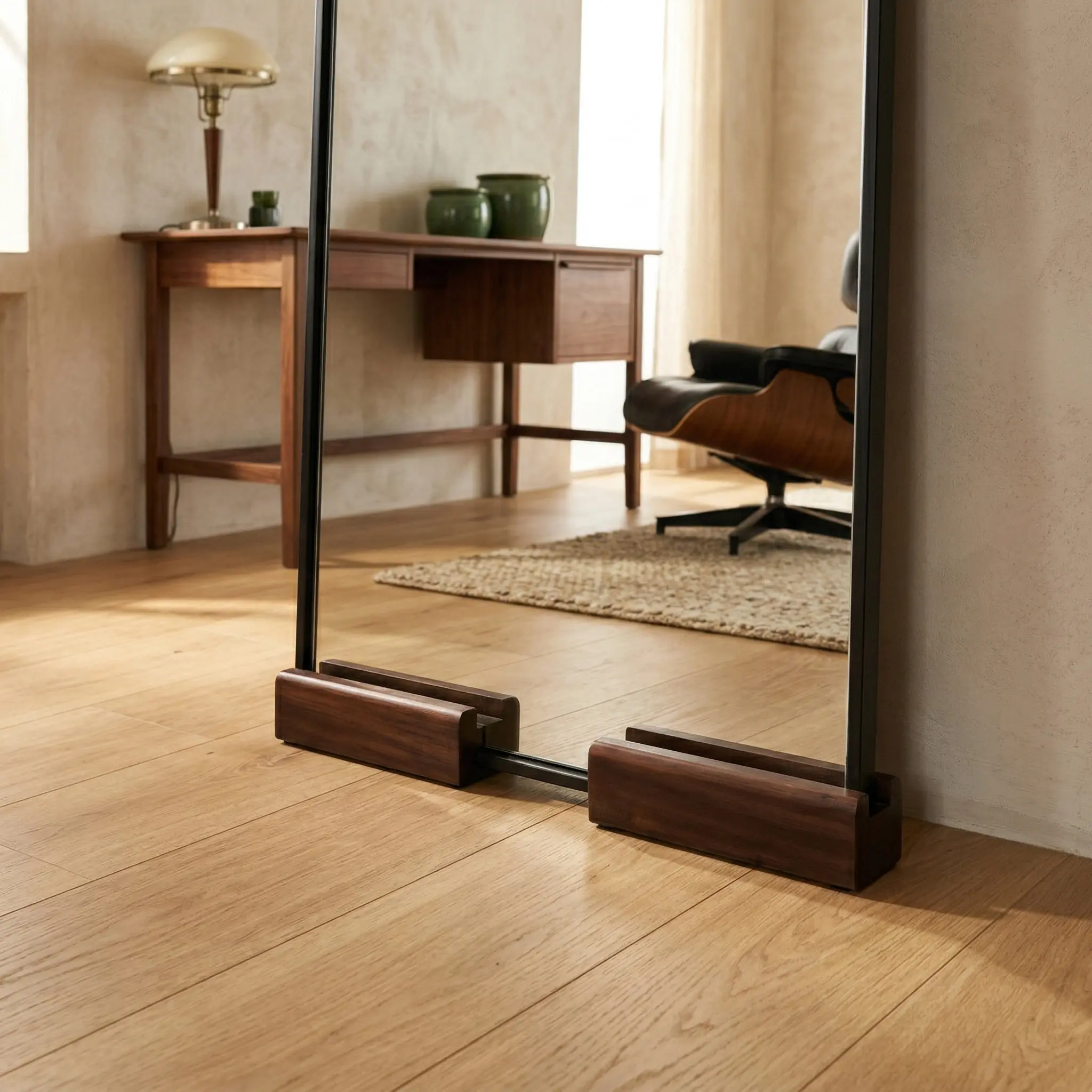2Pcs Wooden Floor Mirror Support Stand Anti Slip Base Stable Holder Bracket Bedroom Decorative Full Length Mirror Rack 25x8x7cm