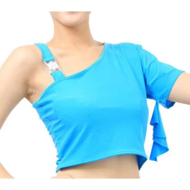 Customized Belly Dance Tops Women's Practice Clothes Performance Costumes Sexy Plus Size Short Sleeved Single Shoulder Rings