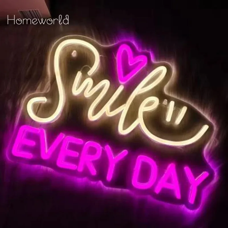 Smile Every Day Neon Sign, Led Color Letter Light Smile Icon, Usb Powered, Used For Living Room, Bar Party, Office Art Decor.
