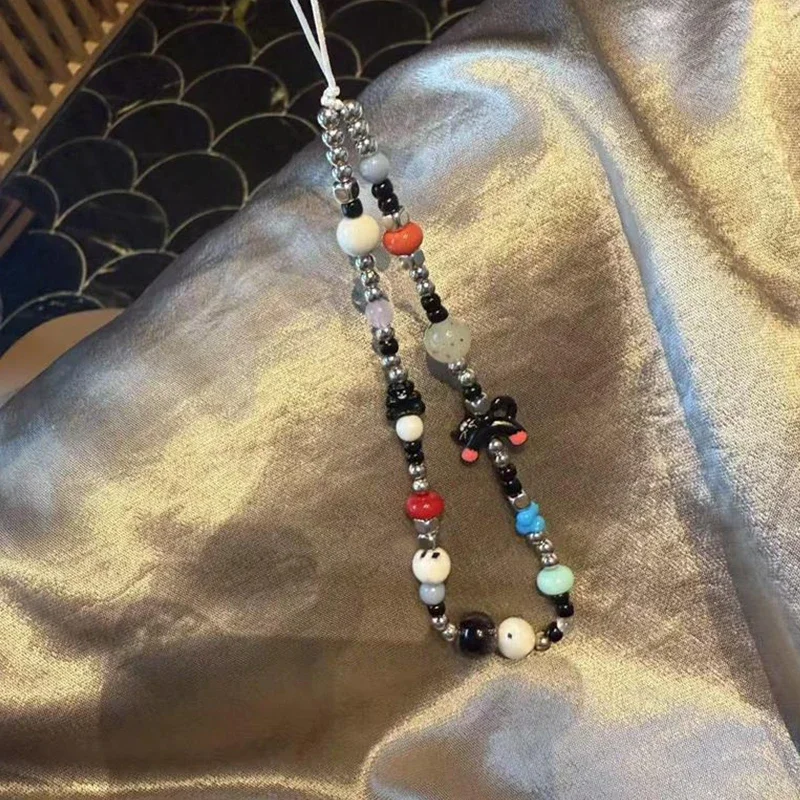 Pretty Kitty Beaded Mobile Phone Lanyard, Keyring Pendants, Girly Backpack Hanging, Bag Decor Chain Gifts