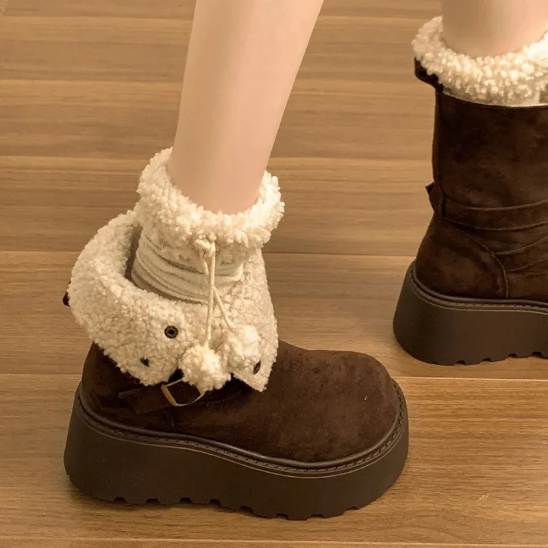 

Retro Women Snow Boots Exquisite Thick Sole Casual Boot Quality Plush Keep Warm Winter Shoes for Woman Designer Shoe Botas Mujer