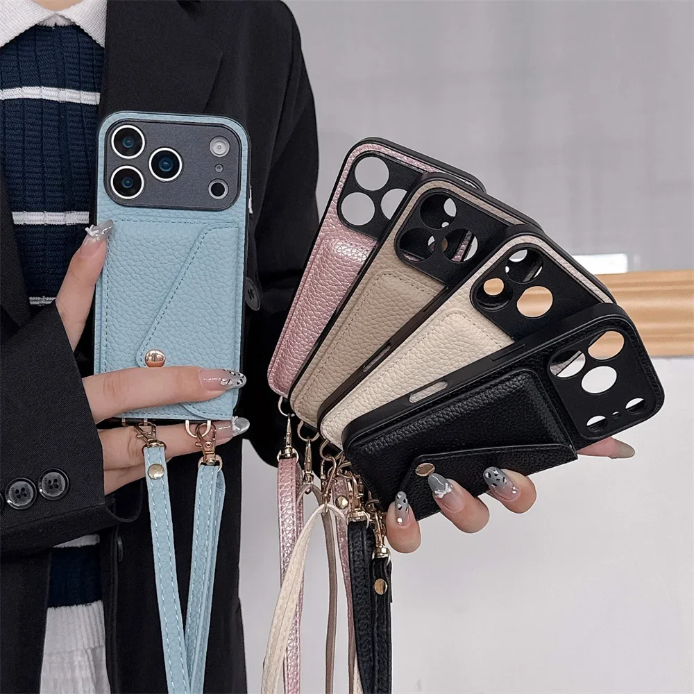 Umhängetasche, Kartenhalter, Handyhülle für Apple IPhone 17 Air 16E 15 14 13 12 11 Pro Max XR Plus Lanyard Strap Lederhülle