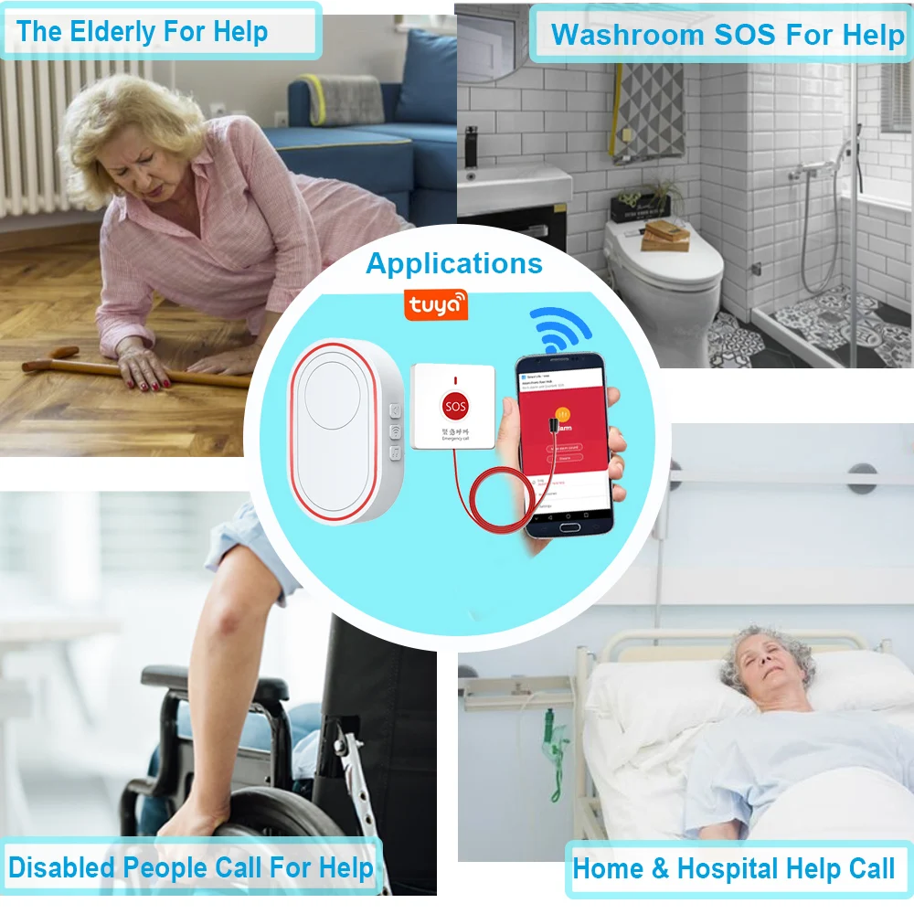 Topvico Emergency Button WiFi Elderly Patient Tuya Bed Alarm System Panic SOS Fall Alert Senior Wireless Caregiver Pager Call