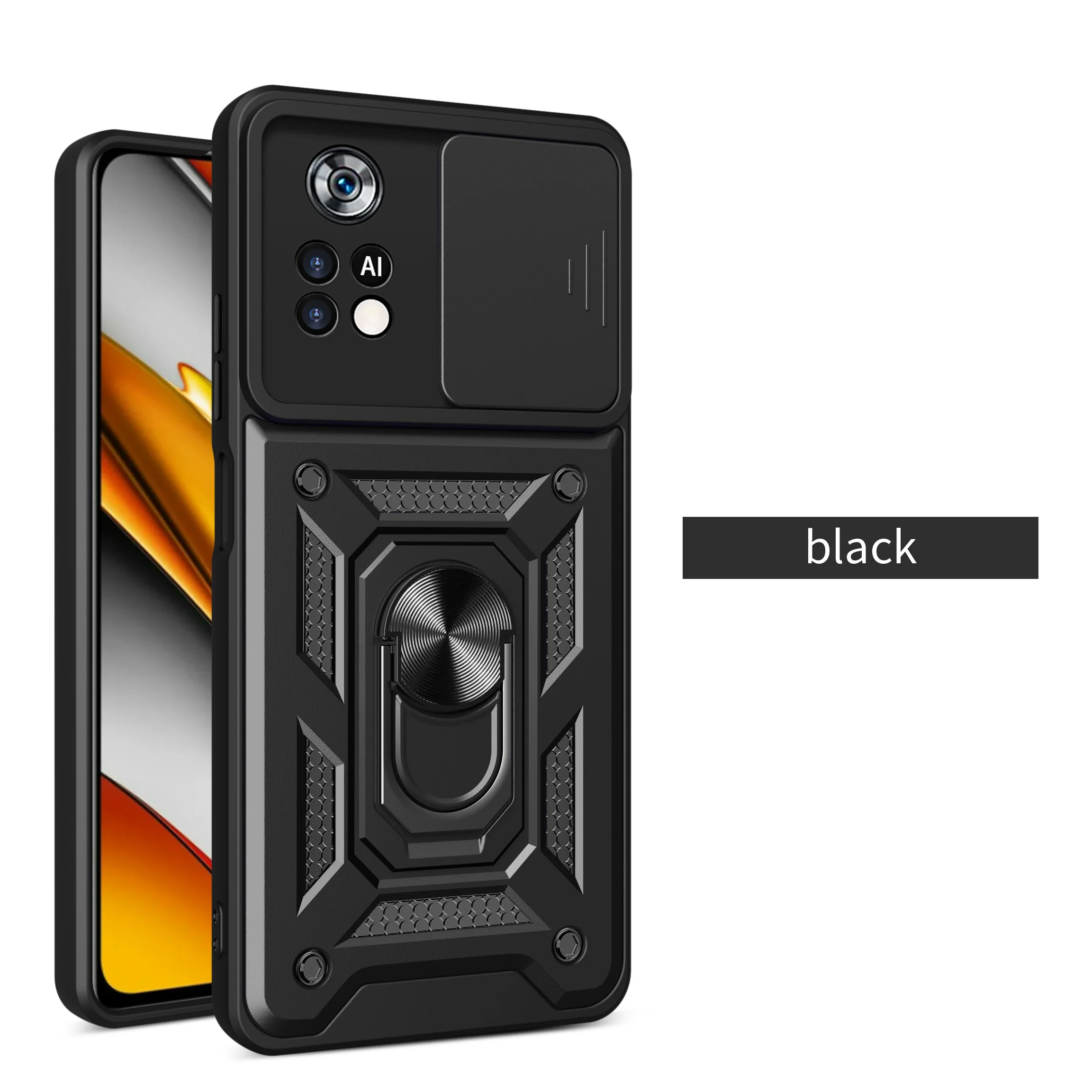 

For Xiaomi Poco X4 Pro Case Poco X4 Pro 5G Cover Magnetic Ring Holder Armor Phone Case Slide Camera Protect Back Cover