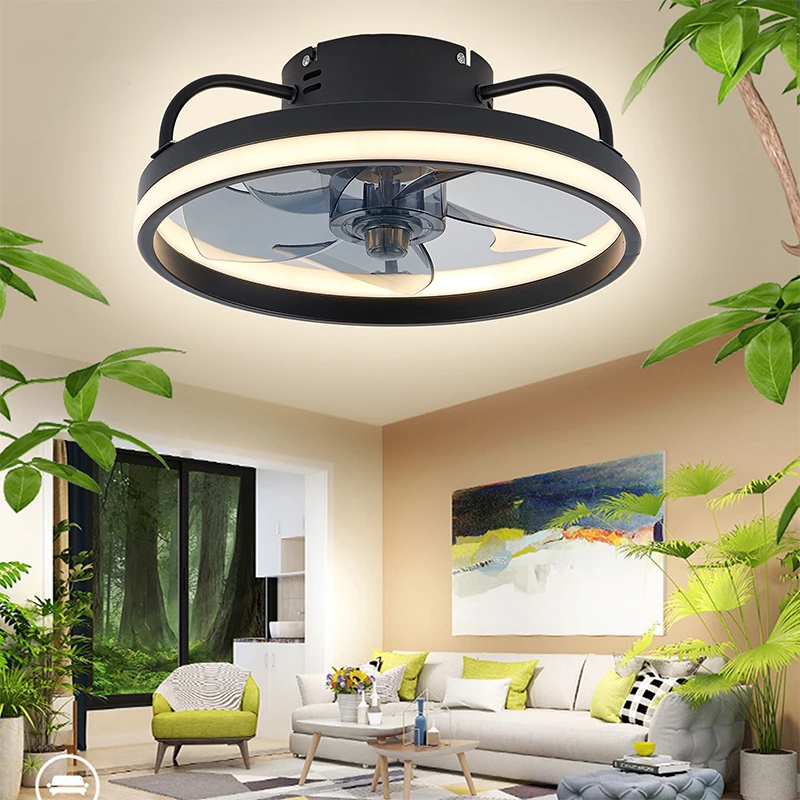 

Modern Intelligent Ceiling Fan With Light Remote Control 55W Black White 33/50CM Silent Living Room Bedroom Home Decor Fan Lamp