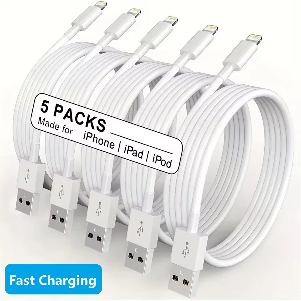 5Pcs USB Cable For iPhone 13 12 11 14 Pro Max XR X XS Max Charger Fast Charging Cable Accessories