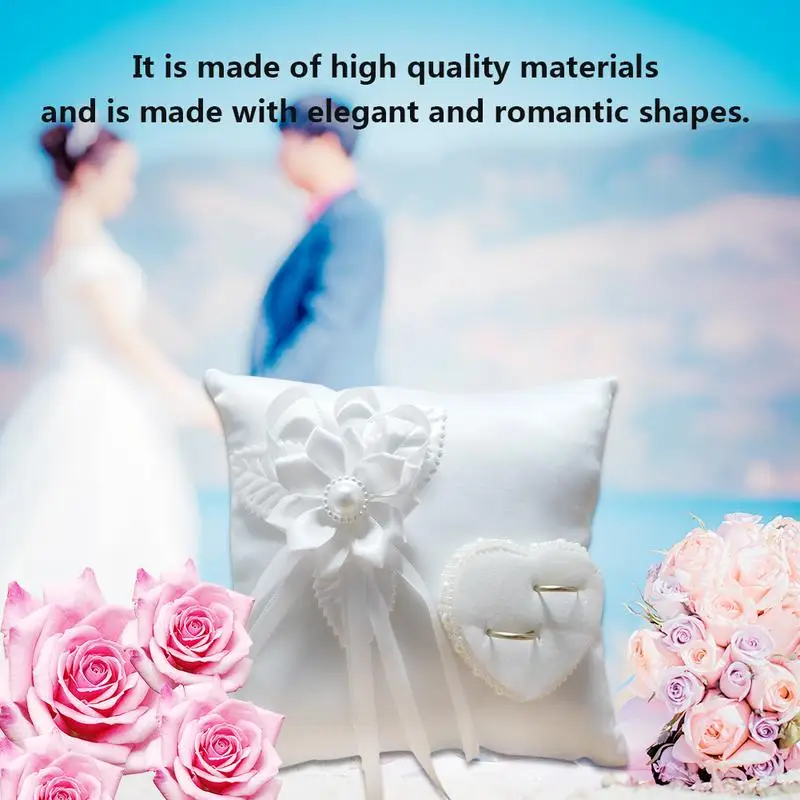 Wedding Ring Pillow European Romantic Bridal Wedding Ring Holder Pillow Heart Handmade Ribbon Cushion Decor For Wedding Ceremony