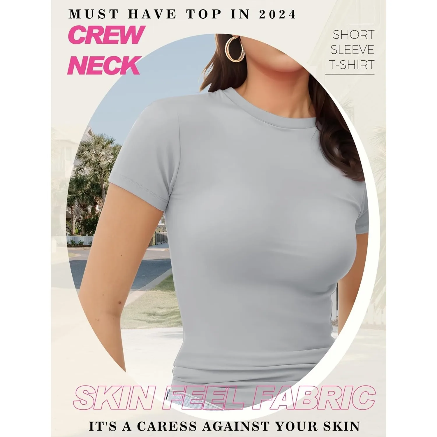 สตรี Basic แขนสั้นลูกเรือคอ T เสื้อ SLIM FIT Tees ฤดูร้อน 2025 Y2k Going OUT ติดตั้งน่ารักเสื้อแน่น