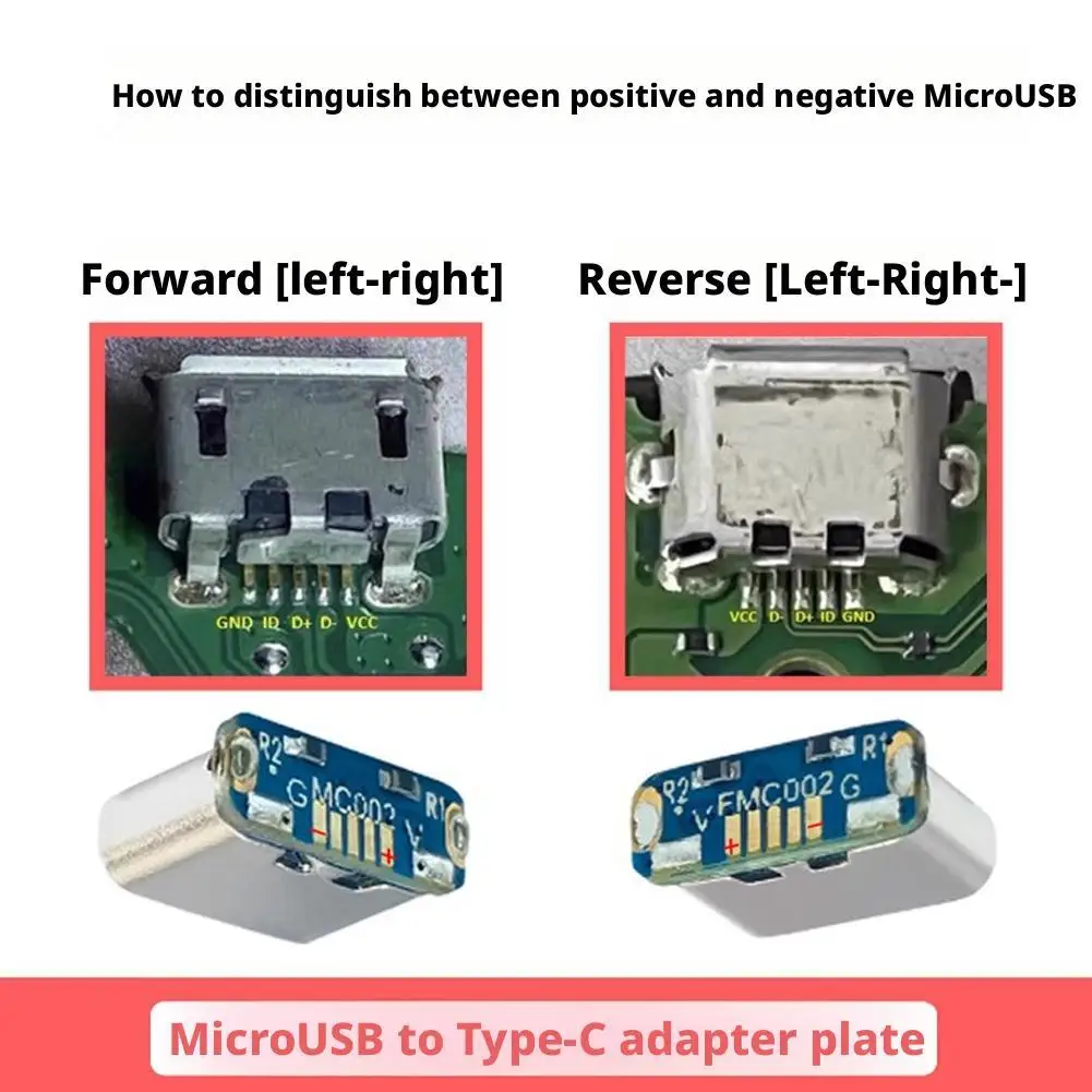 Placa adaptadora microUSB para TypeC, peças de reparo e modificação diy, suporta carregamento e transferência de dados USB 2.0 com 10 peças