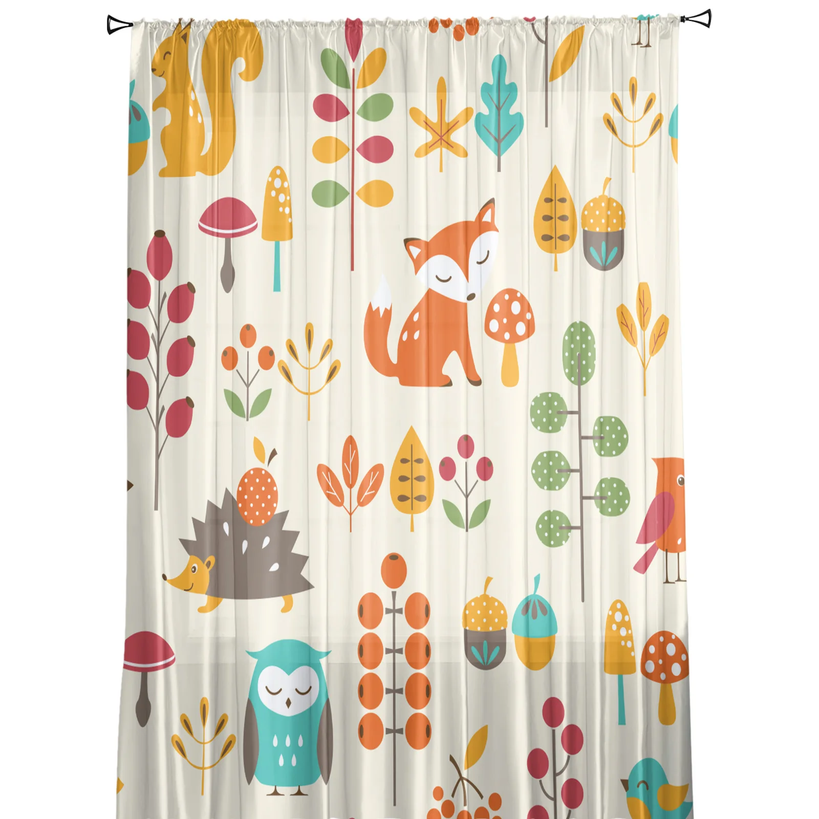 Cartoon Autumn Forest Animals Hedgehog Fox Owl Sheer Curtains for Living Room Decor Window Curtains Kitchen Tulle Voile Curtains