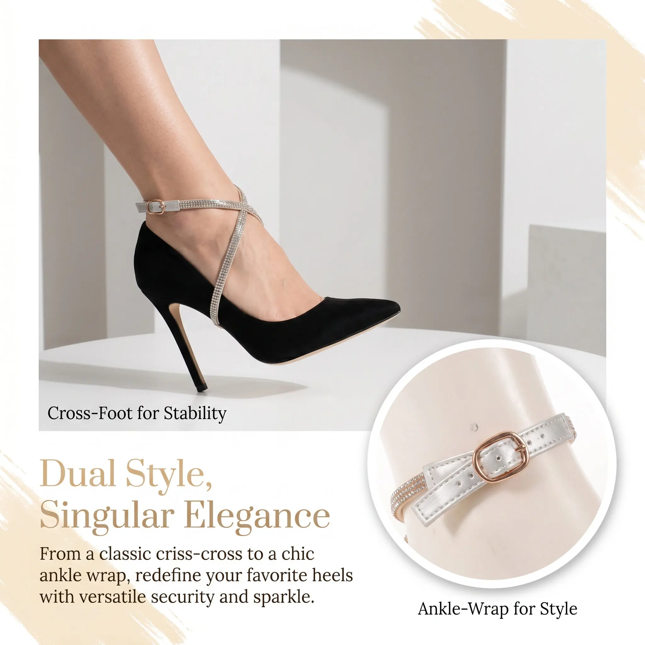 1Pair High Heel Anti Slip Straps Detachable Adjustable Cross Ankle Shoe Straps for Pumps Sandals Womens Heel Grip Wedding Shoes