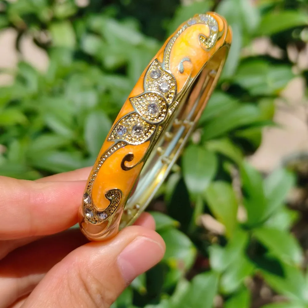 1cm Crown Cloisonne Bracelet Crown Five-leaved Flower Blooms Colored Dropper Oil Bangle Colored Dropper Oil Traditional