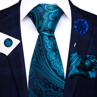 Wholesale Fashion 8 cm Blue Paisley Tie Pocket Squares Cufflink Pin Set Man Office Suit Accessories Wedding Gift Fit Party
