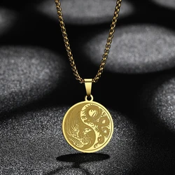 QIAMNI Stainless Steel Yin Yang Necklace Red Dragon and Phoenix Balance Colorful Unisex Pendant Ancient Chinese Choker Jewelry