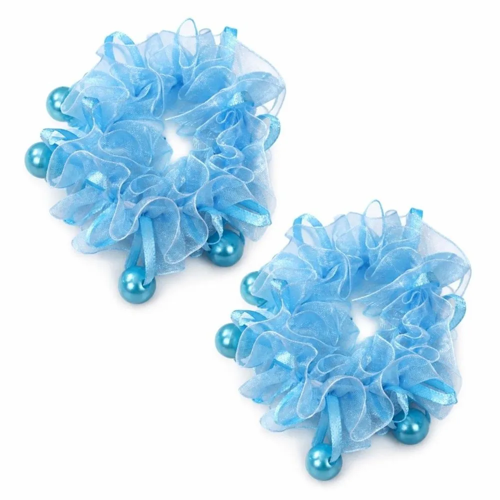 2Pcs New Elastic Children Flower Pearl Hair Tie Colorful Hair Accessories Floral Scrunchie Ruffled Flower Hair Rope Girls