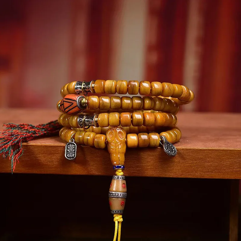 108 Yak Buddhist Tibetan Style Multi-Circle Bracelet Beads Vintage Retro Bone Accessories