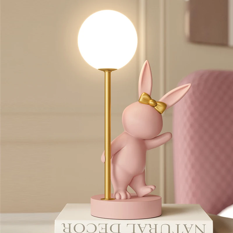 

Nordic Pink Rabbit Table Lamp Atmosphere Night Light Birthday Wedding Gift Led Desk Lights Cute Bunny Bedroom Living Room Decor