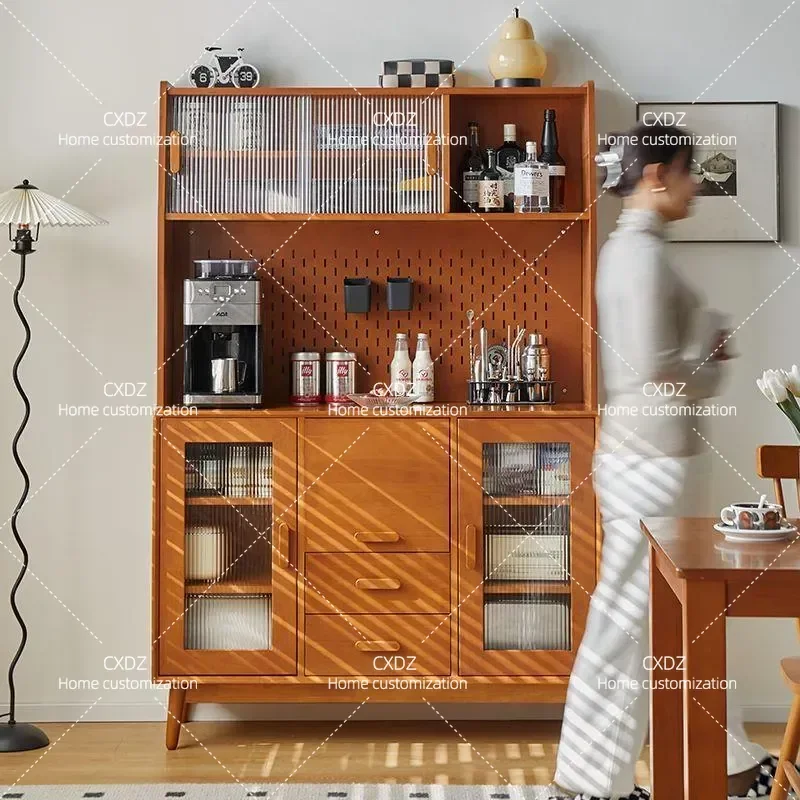 Solid Wood Dining Side Cabinet Modern Integrated Wall High Cabinet Living Room Wine Tea Storage Cabinet Household Locker