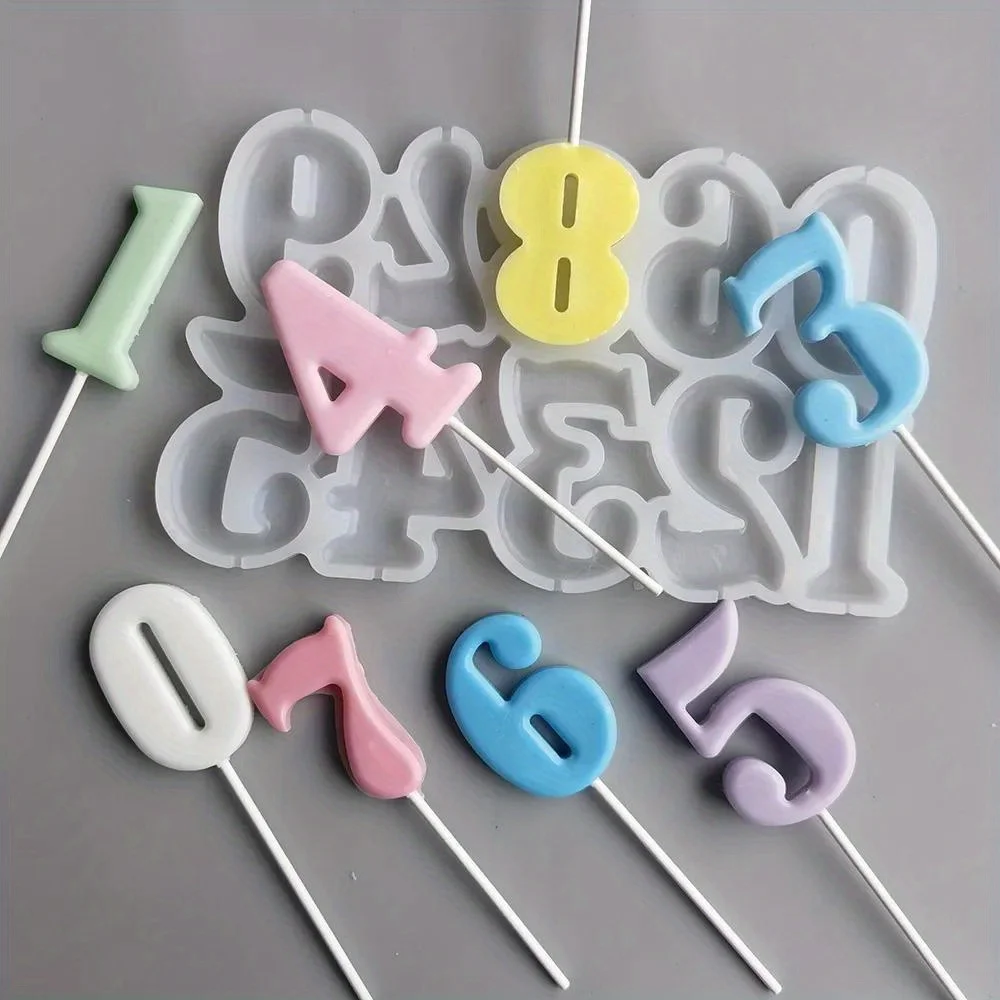 1Pc Number Shaped Baking Mold DIY Lollipop Numeric Modeling Silicone Chocolate Candy Mould Birthday Cake Decoration Kitchen Tool