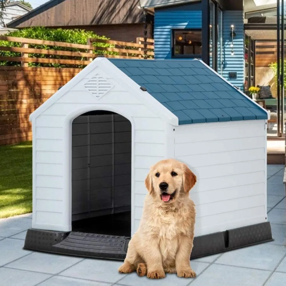 Indoor Outdoor Dog House Big Dog House Plastic Dog Houses for Small Medium Large Dogs, 32 Inch High All Weather Pet House