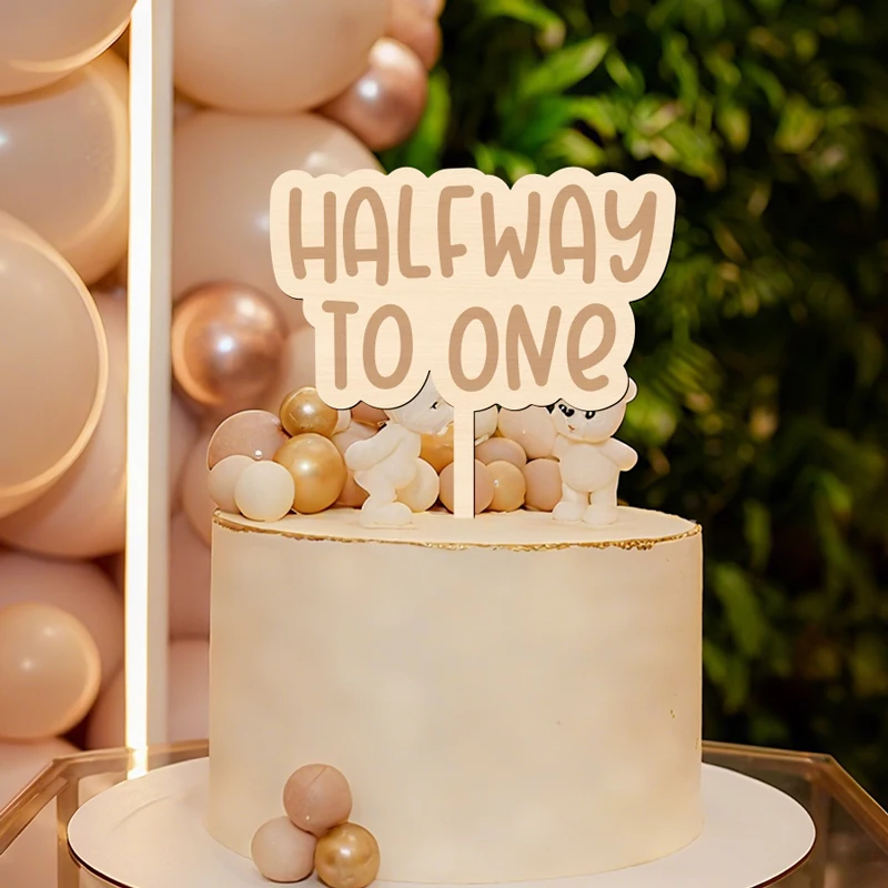 NUBECOM Halfway To One Cake Topper Holzkake Topper mit Halfway To One Design Geburtstagstorte Topper Babyparty Dekorationen – Detail 11
