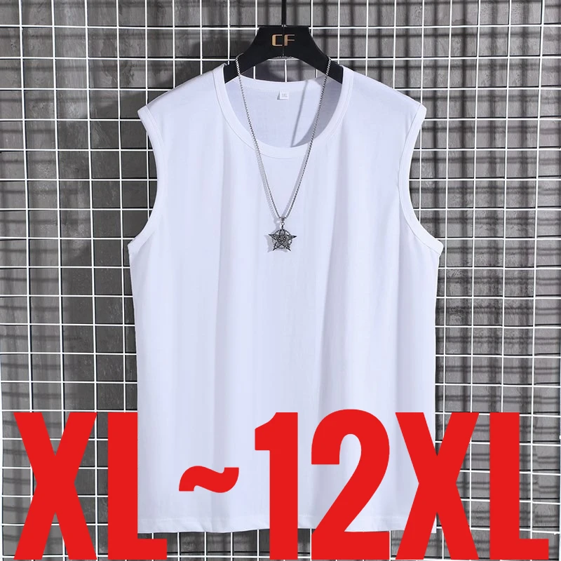 100% Baumwolle Herren Sport Tanktop O-Ausschnitt Ärmelloses T-Shirt Herren Übergröße 12XL Plus 6XL 7XL 8XL 9XL 10XL Breiter Schulterriemen