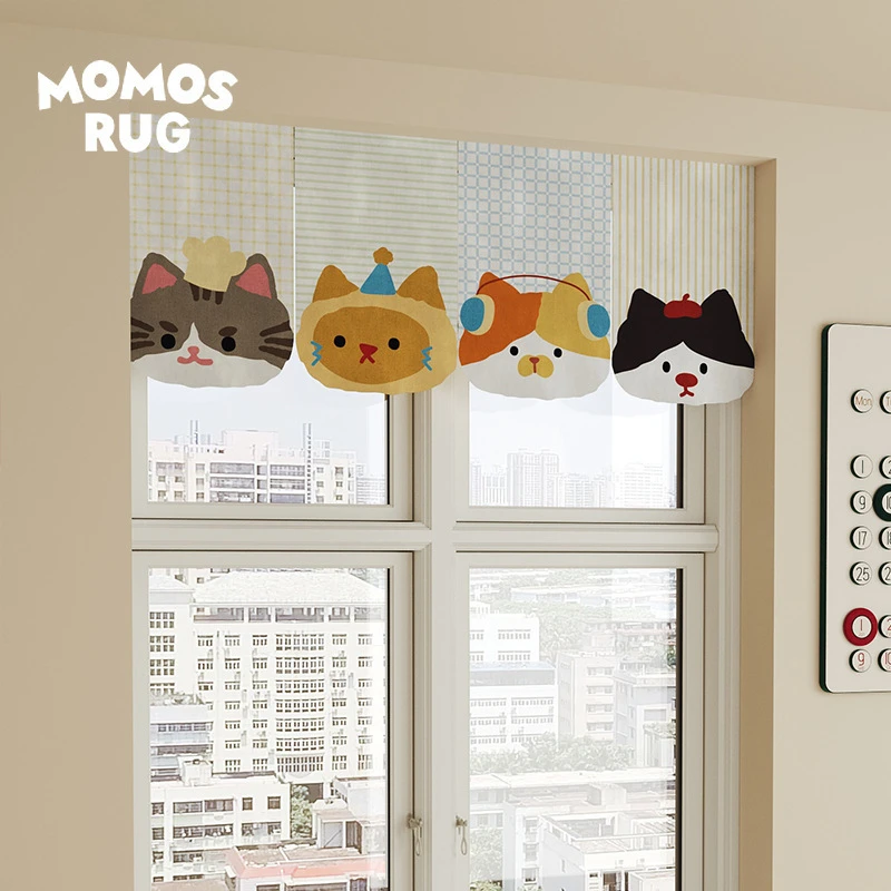 VIKAMA Cute Cartoon Cat Triangle Flag Curtain Soft Cute Window Curtain Children's Room Baby Room Door Hanging Decoration