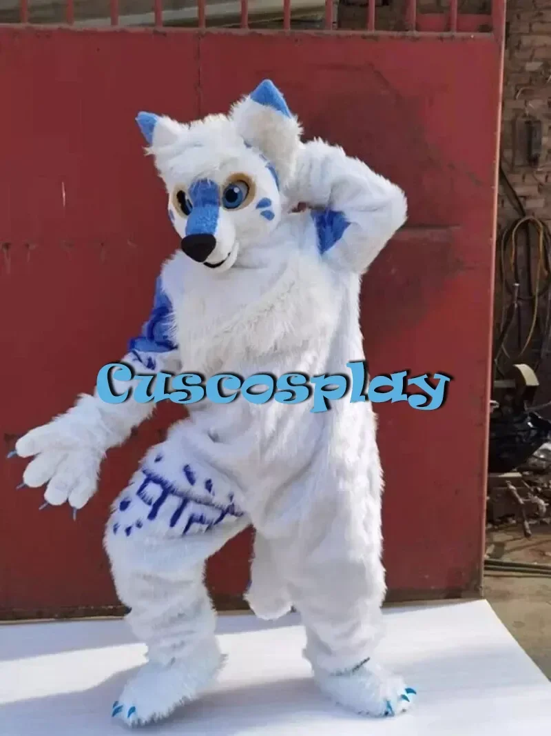 Christmas White Fur Fox Dog Husky Mascot Costume Furry Suit Fursuit Halloween Christmas Birthday Party Gift