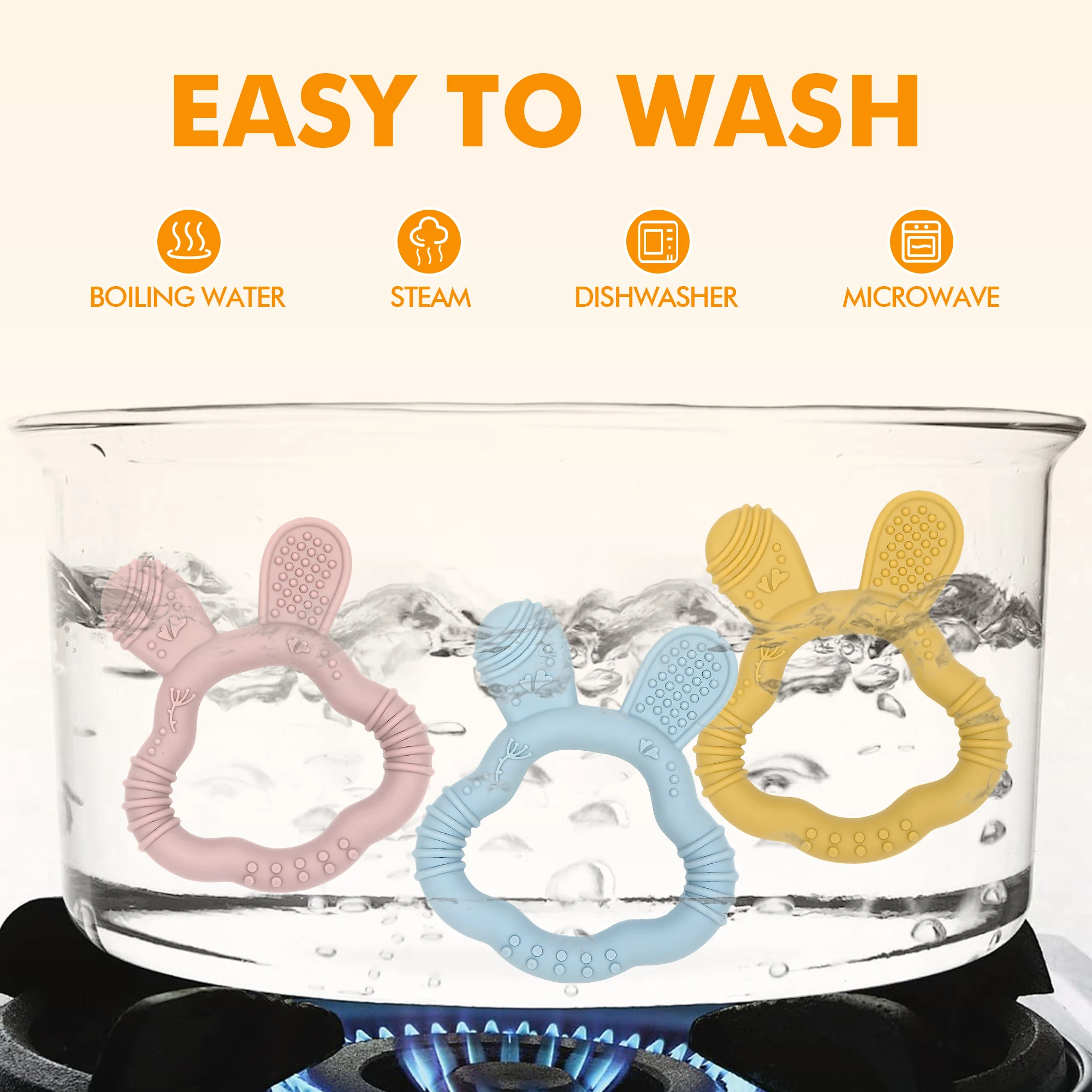 Zabawka do gryzienia dla niemowląt w kształcie króliczych uszu, miękka silikonowa zabawka do gryzienia dla niemowląt, idealny prezent dla noworodków, silikon spożywczy, zabawka wspomagająca rozwój sensoryczny.