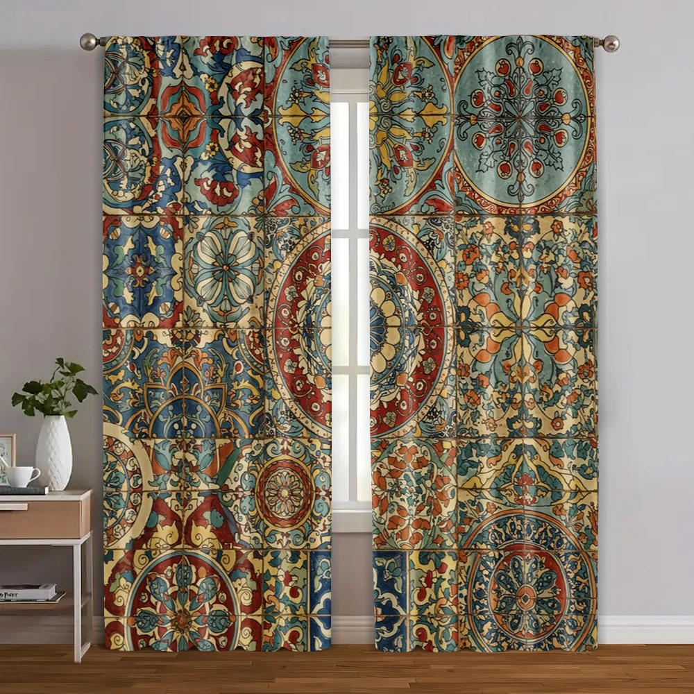 2pc, Window Curtains Colorful flowers Protecting Privacy Festive Wall Decor Suitable for Seasonal Decorations