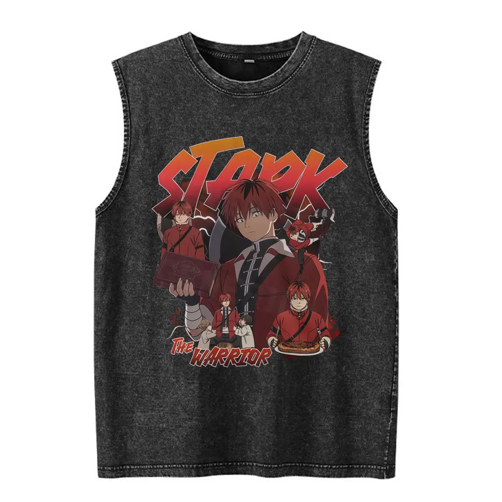 Anime Frieren Beyond Journey's End Stark Vintage Washed Vest T-shirt Men's Clothing Casual Cotton Sleeveless Tank Tops Oversized