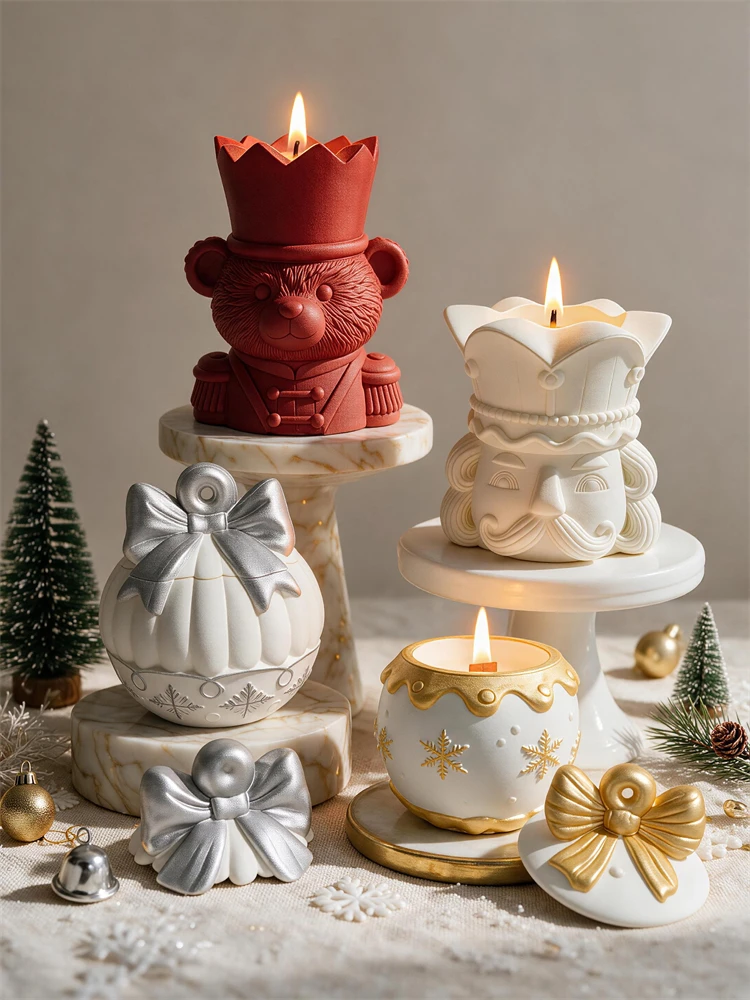 Bären-Kerzenform aus Silikon, Wachsschmelz-Brenner, Weihnachts-Nussknacker-Laterne, Kugelform für Harz, Gips, Beton, Kerzenglas-Silikonform