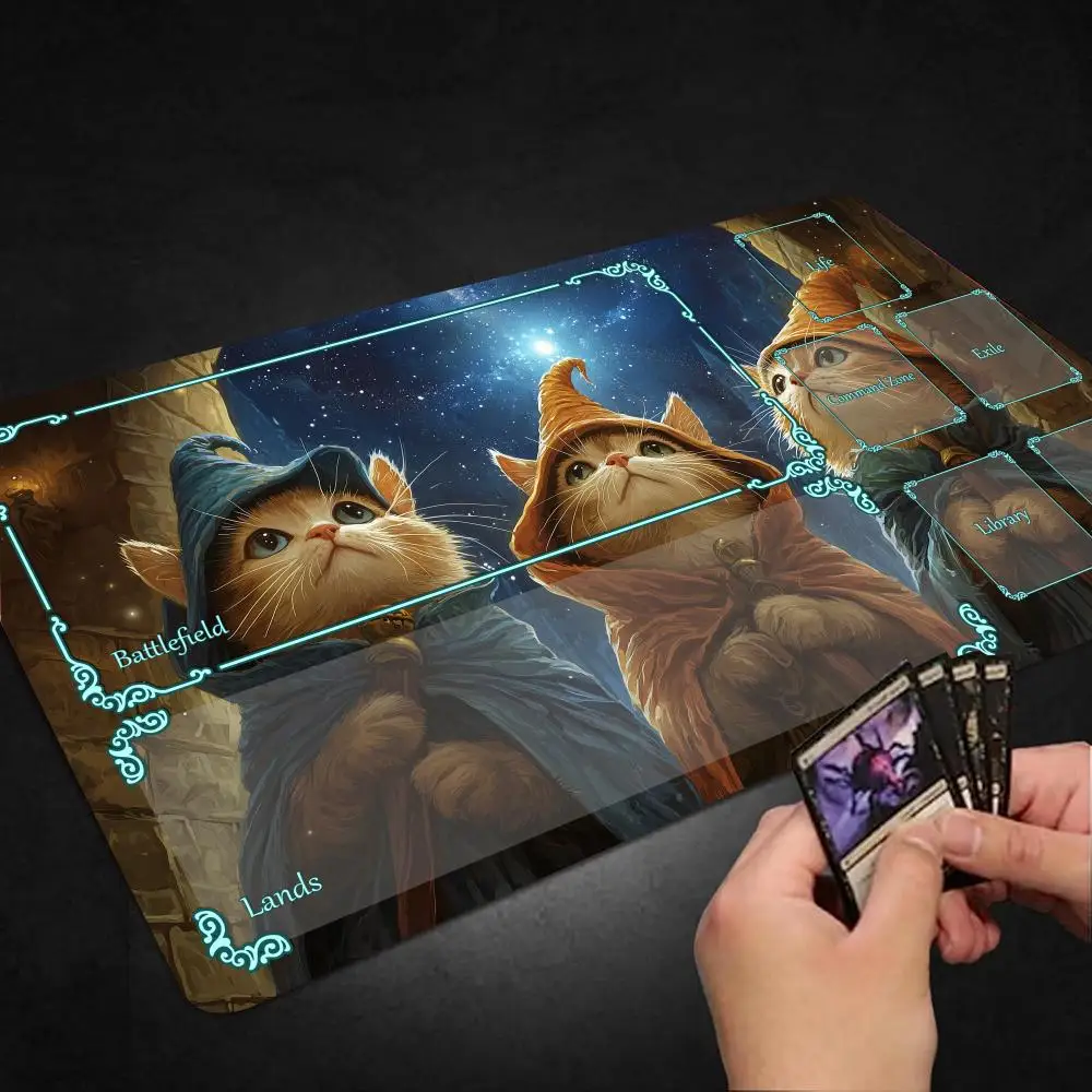 rubber anti-slip Magic playmat edge locking pc accessories Trading Card Game gaming mats Mystic Black Cat Mage Non-Slip Desk Mat