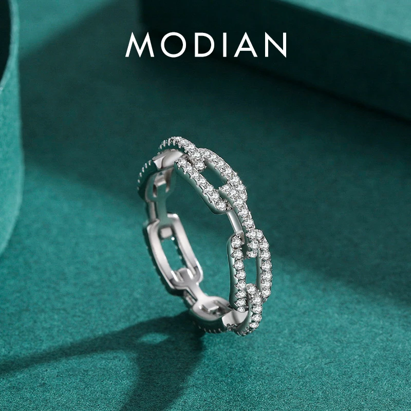 Modian 925 Sterling Silver Trendy Sparkling Clear CZ Fine Jewelry Accessories Simulated Diamond Stacking Chain Rings For Women