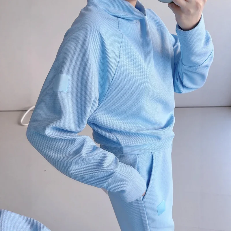 

Women Waffle Knit High Neck Sweatshirt Long Sleeve Loose Fit Pullover Autumn Winter Casual Matching Sportswear Top for Daily