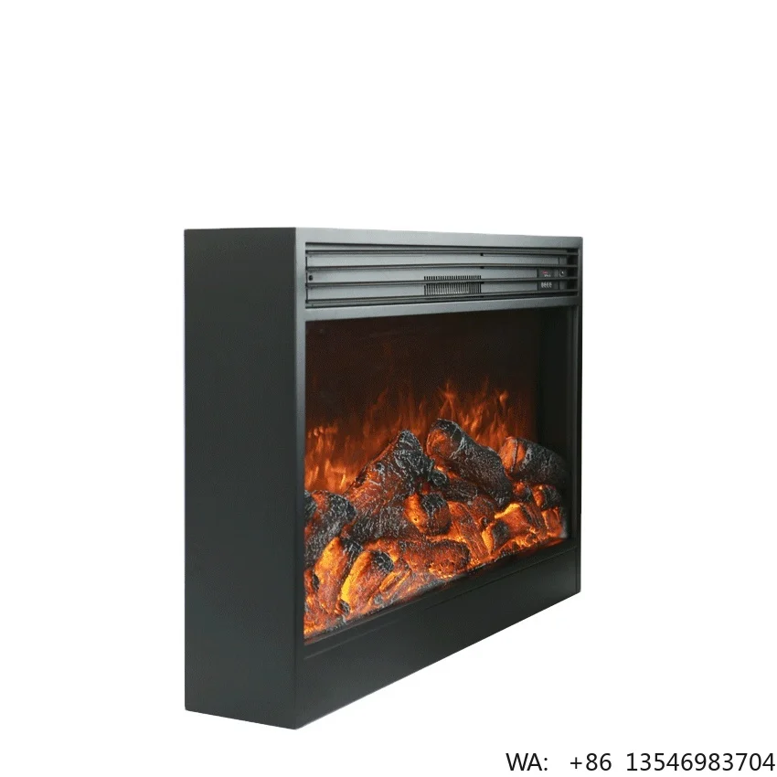 Black Led Light Technology Steel Glass Power Packing Flame Electric Fireplace Heater