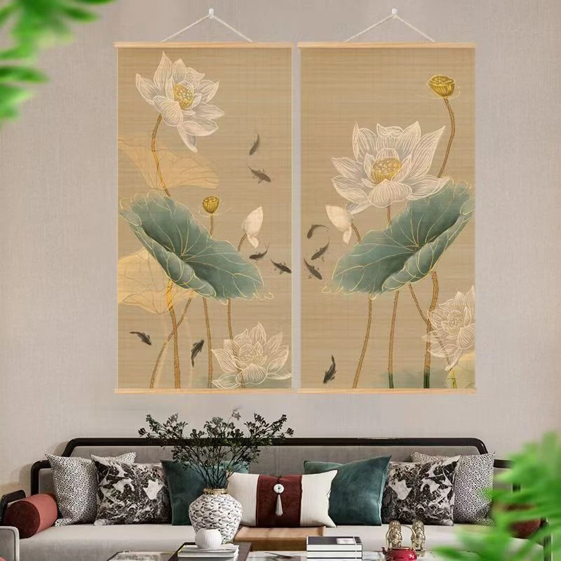 Pintura colgante de loto, atrae riqueza, muy rico, pintura decorativa para sala de té y sala de estar, decoración feng shui para el hogar