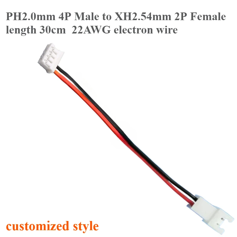 

100PCS/lot JST PH2.0mm 4P Male to XH2.54mm 2P Female Plug Socket Connector Terminal with Wire Cable 30CM 22AWG customized style