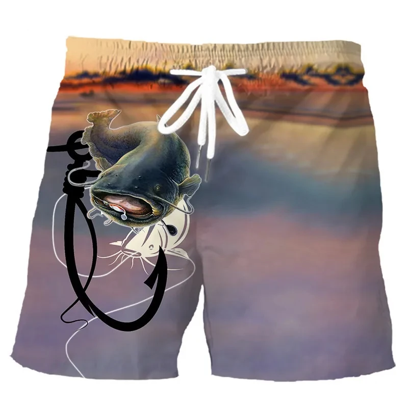 Hawaii Fishing Men\'S Shorts Summer 3D Fish Print Beach Casual Shorts Men\'S Clothing Street Elastic Drawstring Shorts Ventilate