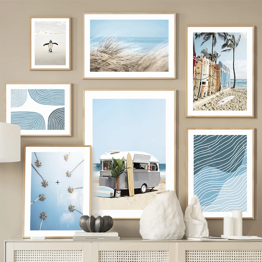 Beach Car Coconut Tree Reed Penguin Sea Posters And Prints Canvas Painting Nordic Wall Art Pictures Living Room Home Decor