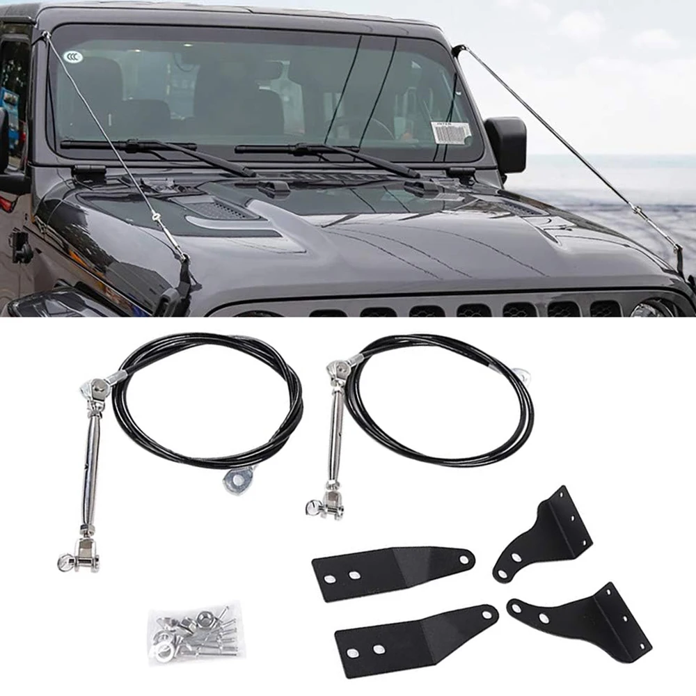 Adjustable Engine Hood Limb Riser Kit Steel Rope Obstacle Eliminate Rope Branch Line Limb Riser for Jeep Wrangler TJ LJ JK 97-18