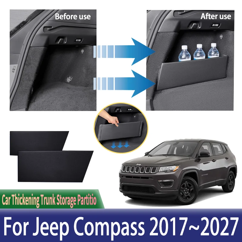 منظم السيارة الجذع الجانب التقسيم ل جيب كومباس 2017 ~ 2027 2020 2022 تعديل السيارات أجزاء ملحقات صندوق السيارة أدوات التخزين