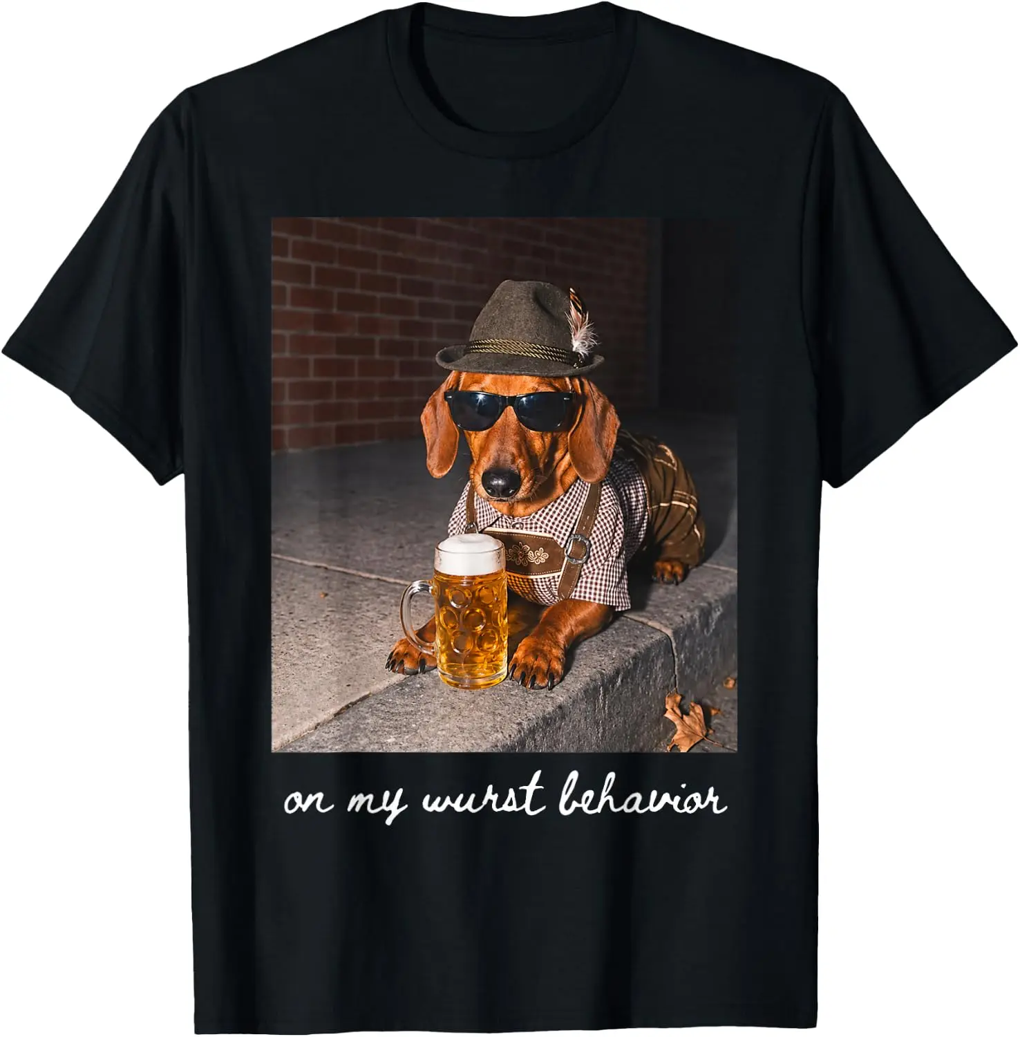 On My Wurst Behavior Dachshund Oktoberfest Wiener Drinking T-Shirt Breathable, heavyweight pure cotton short-sleeve top—stylish, plus-size, and suitable for year-round wear with a sporty, casual vibe