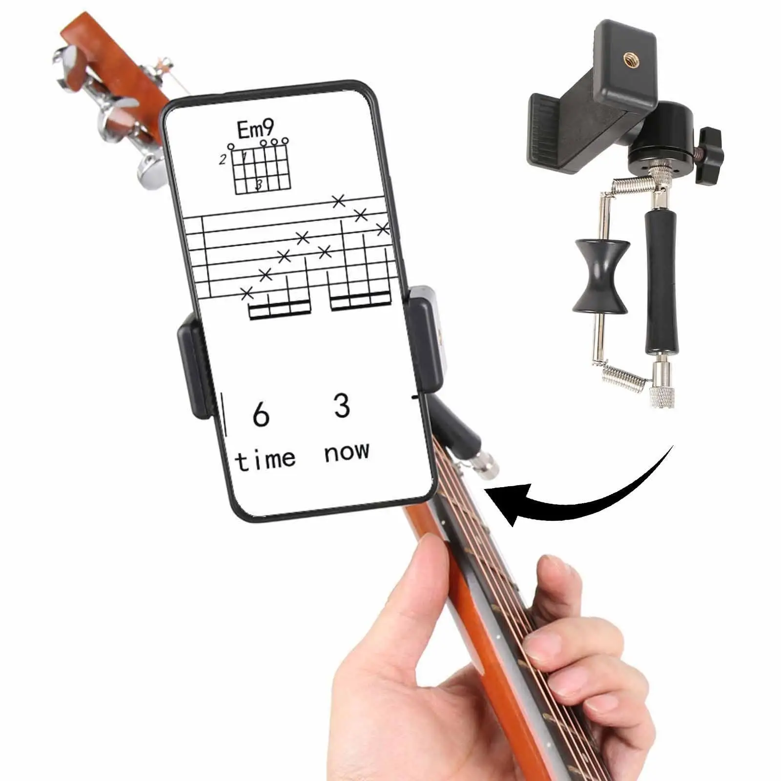 Guitar Sliding Capo with Phone Holder,String Instrument Attachment Smartphone Guitar Capo for Player Acoustic Electric Guitar