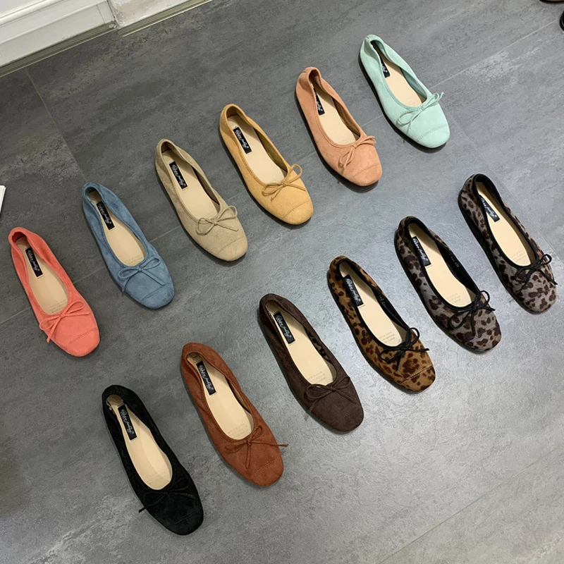 2025 zapatos de leopardo de suela blanda para mujer, bailarinas aterciopeladas con pajarita, mocasines descalzos, mocasines diarios para mujer, zapatos de oficina sin cordones