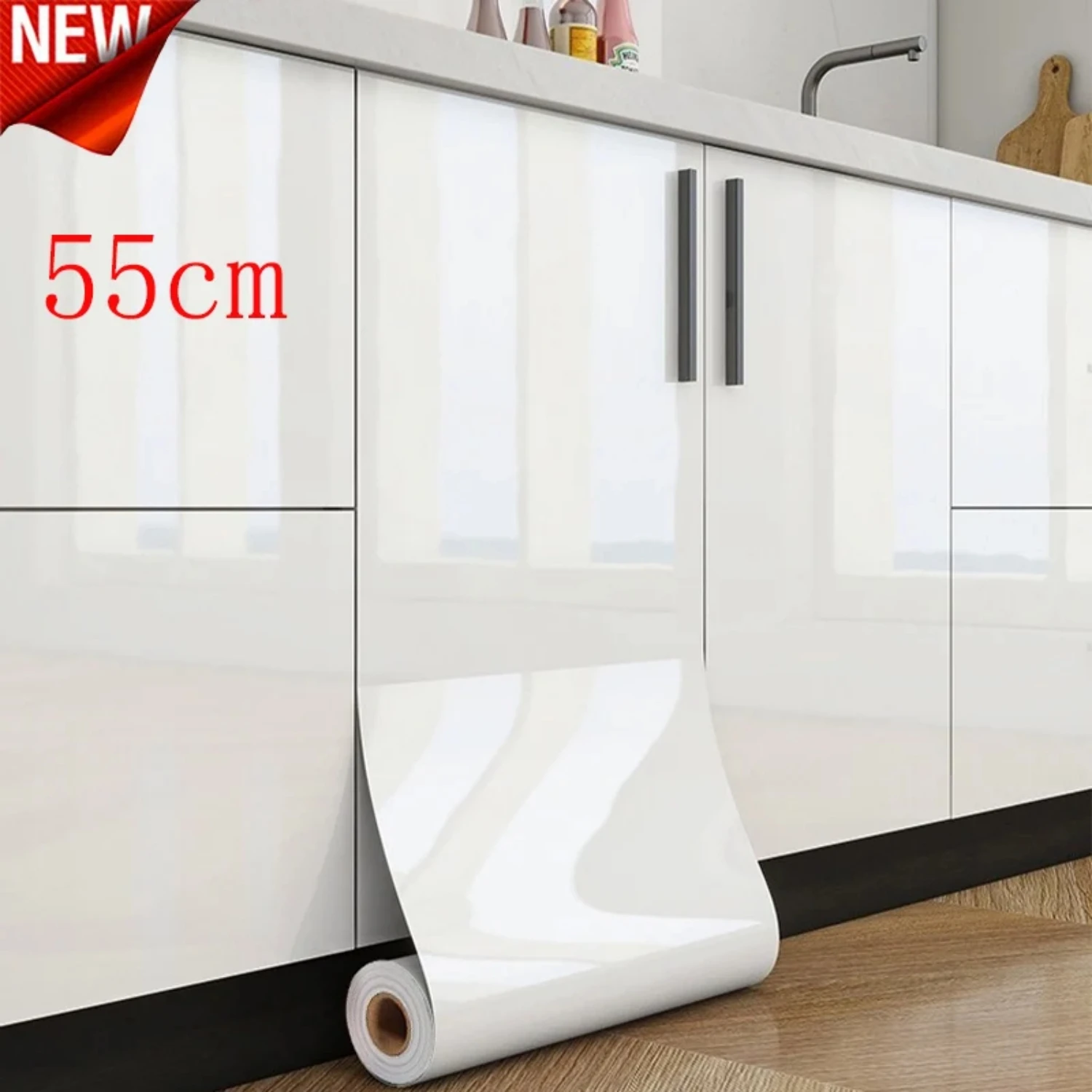 55cm Width High Glossy PVC Wallpaper for Waterproof Wall Stickers Bathroom Table Kitchen Self-Adhesive Sticker Furniture Decor