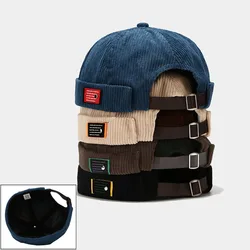 Vintage Corduroy Beanie Hats, Brimless Docker Cap, Street Wear, Hip Hop Streetwear, Spring, Autumn, 1pc
