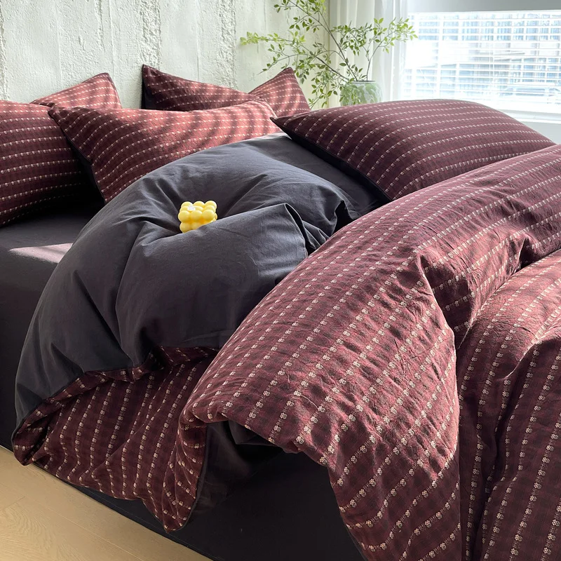 

Luxury Pure Cotton Striped Jacquard Bedding Set High Quality Non Fading Ultra Soft Duvet Cover Kit Adult Home Decor for Bedrooms