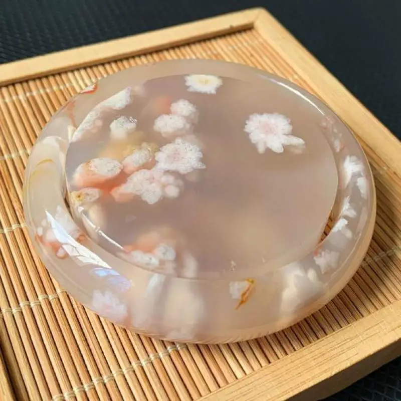 

Natural Cherry Blossom Agate Jade Bangle Women Fine Jewelry Accessories Genuine Madagascar Agate Jades Flower Bracelet Bangles