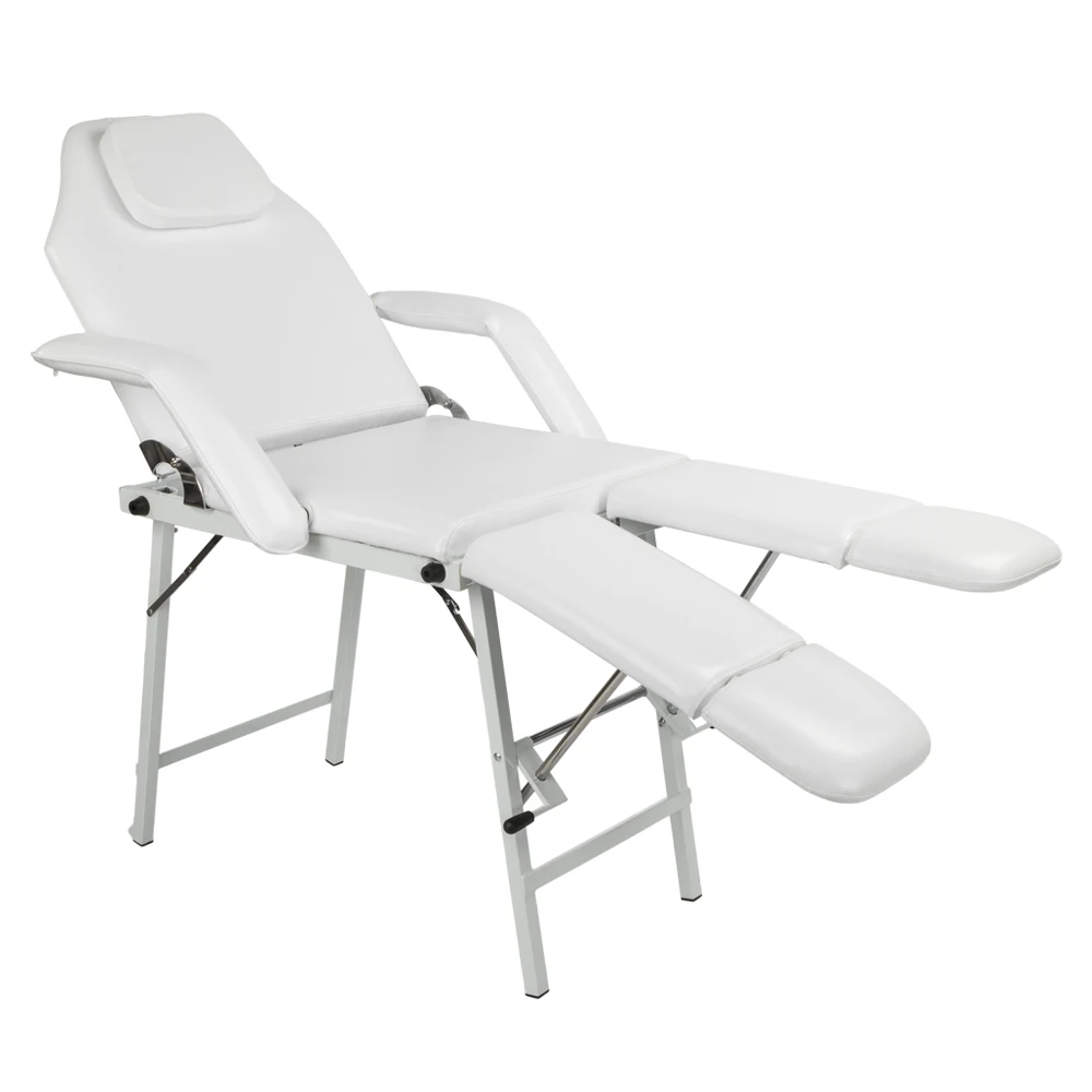 75" Adjustable Folding Beauty Bed  Salon SPA Pedicure Massage Tattoo Therapy Bed Split Leg Chair Beauty Equipment White with Bag